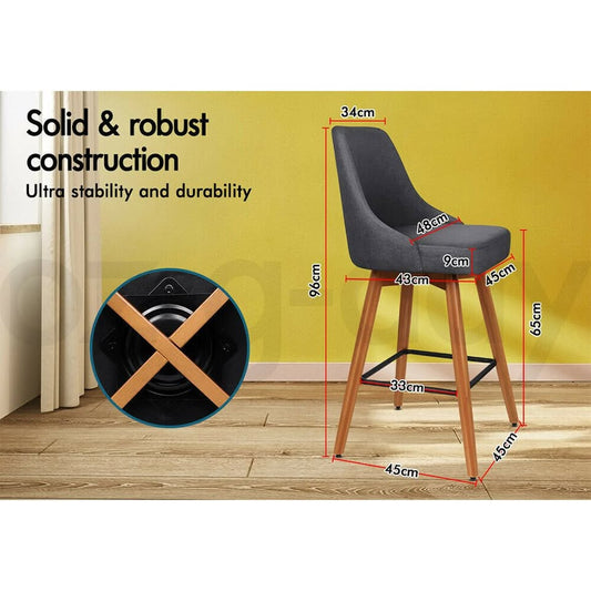 A-BAR-FAB-56M-GRX2 ALFORDSON 2x Swivel Bar Stools Ella Kitchen Dining Chair Wooden DARK GREY