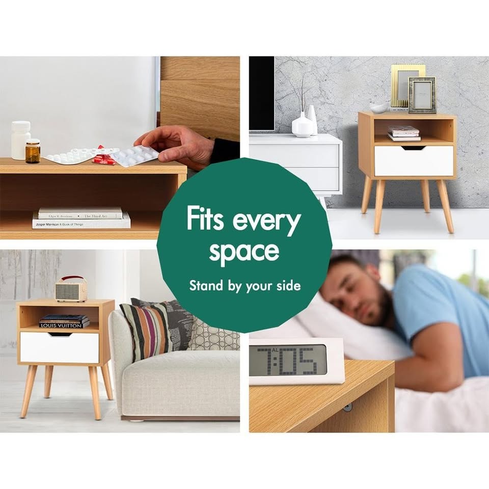 A-BST-4LG-TT-WDWH ALFORDSON Bedside Table Nightstand Scandinavian Wood White