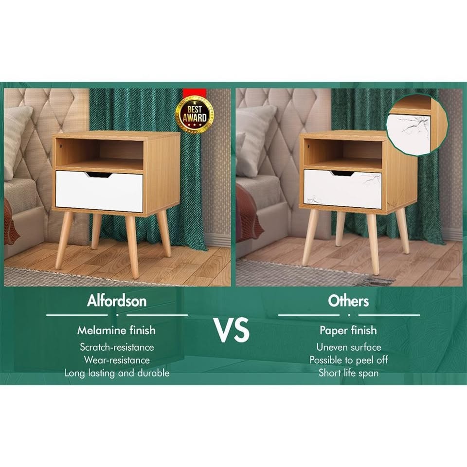 A-BST-4LG-TT-WDWH ALFORDSON Bedside Table Nightstand Scandinavian Wood White