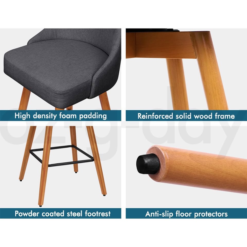 A-BAR-FAB-56M-GRX2 ALFORDSON 2x Swivel Bar Stools Ella Kitchen Dining Chair Wooden DARK GREY
