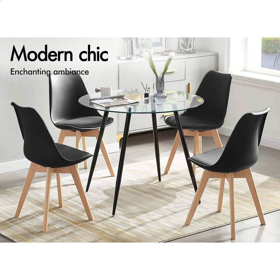 A-DIN-TP-BKX4 ALFORDSON 4x Dining Chairs Retro PU Leather Wooden Black