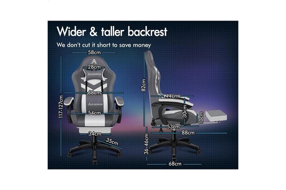 A-OCH-MLD-FA-DBLGY ALFORDSON LED Gaming Chair with 8-Point Massage Fabric Grey