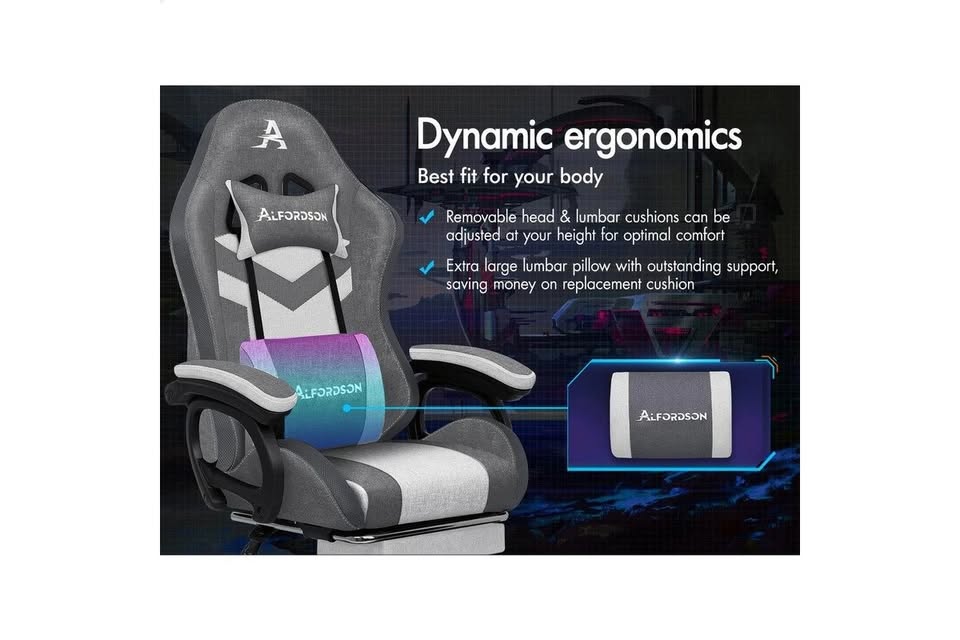 A-OCH-MLD-FA-DBLGY ALFORDSON LED Gaming Chair with 8-Point Massage Fabric Grey