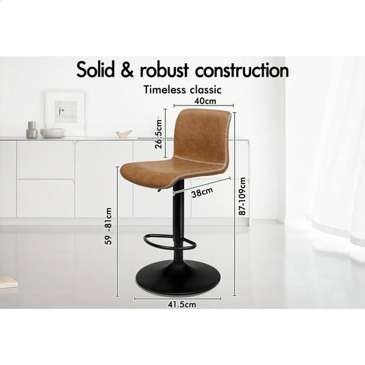 A-BAR-08VT-BRNX2 ALFORDSON 2x Bar Stools Remy Kitchen Gas Lift Swivel Chair Vintage Fabric