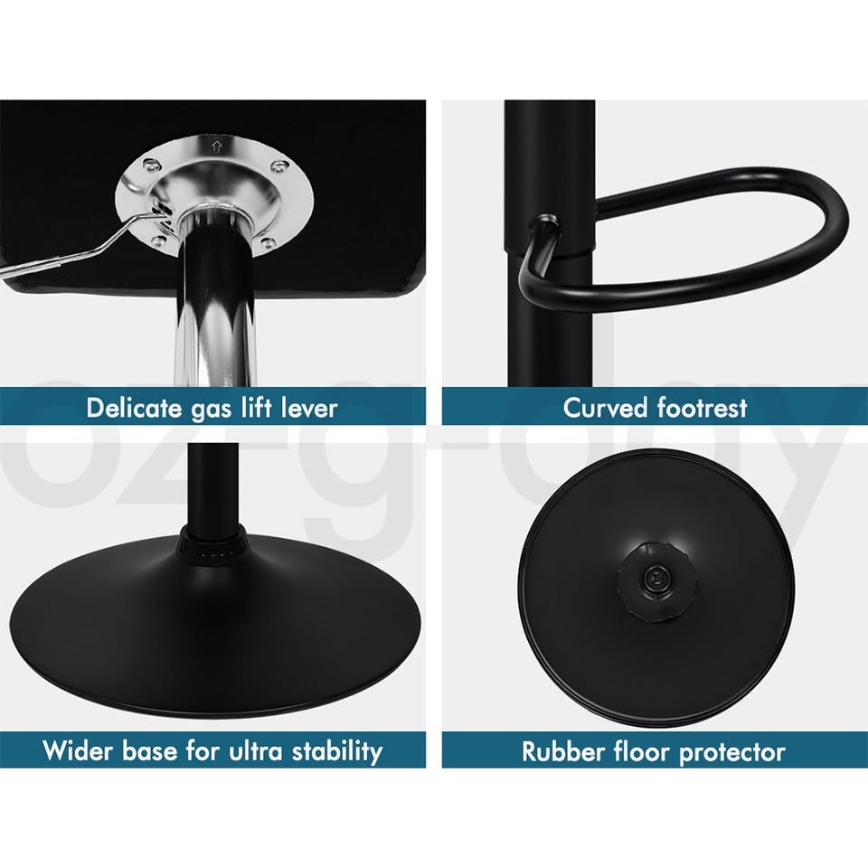 A-BAR-01H-ALLBKX2 ALFORDSON 2x Bar Stools Ralph Kitchen Swivel Chair Leather Gas Lift BLACK