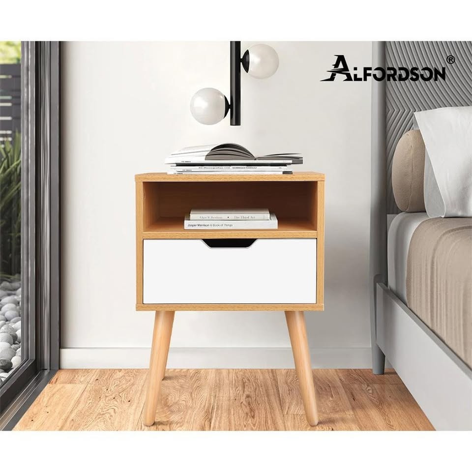 A-BST-4LG-TT-WDWH ALFORDSON Bedside Table Nightstand Scandinavian Wood White