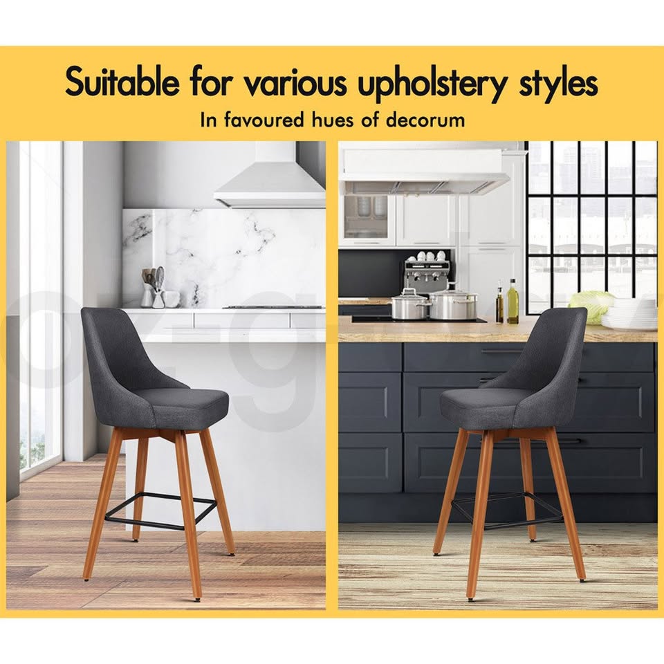 A-BAR-FAB-56M-GRX2 ALFORDSON 2x Swivel Bar Stools Ella Kitchen Dining Chair Wooden DARK GREY