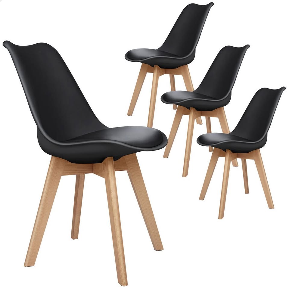 A-DIN-TP-BKX4 ALFORDSON 4x Dining Chairs Retro PU Leather Wooden Black