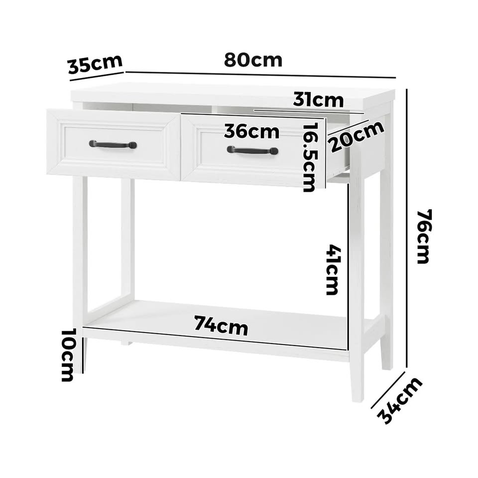 CST-XF-MAX-2D-WH Oikiture Console Table 2 Drawers Hallway Entryway Storage Display Shelf White
