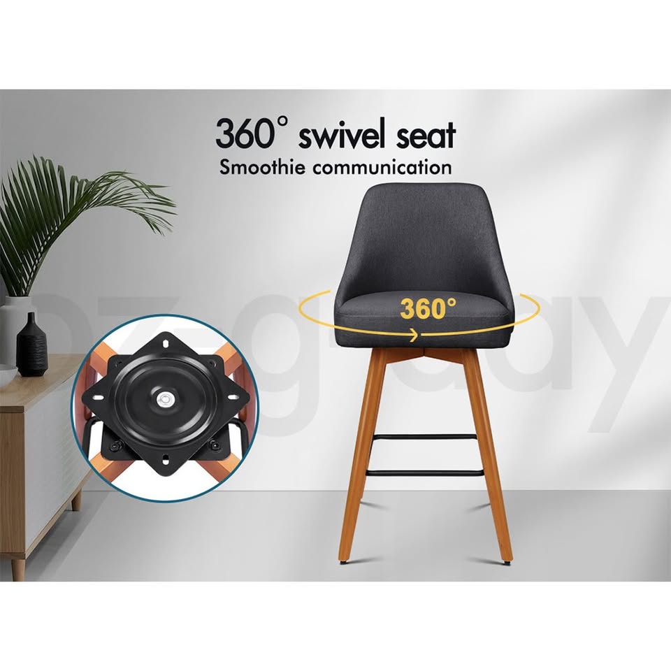 A-BAR-FAB-56M-GRX2 ALFORDSON 2x Swivel Bar Stools Ella Kitchen Dining Chair Wooden DARK GREY