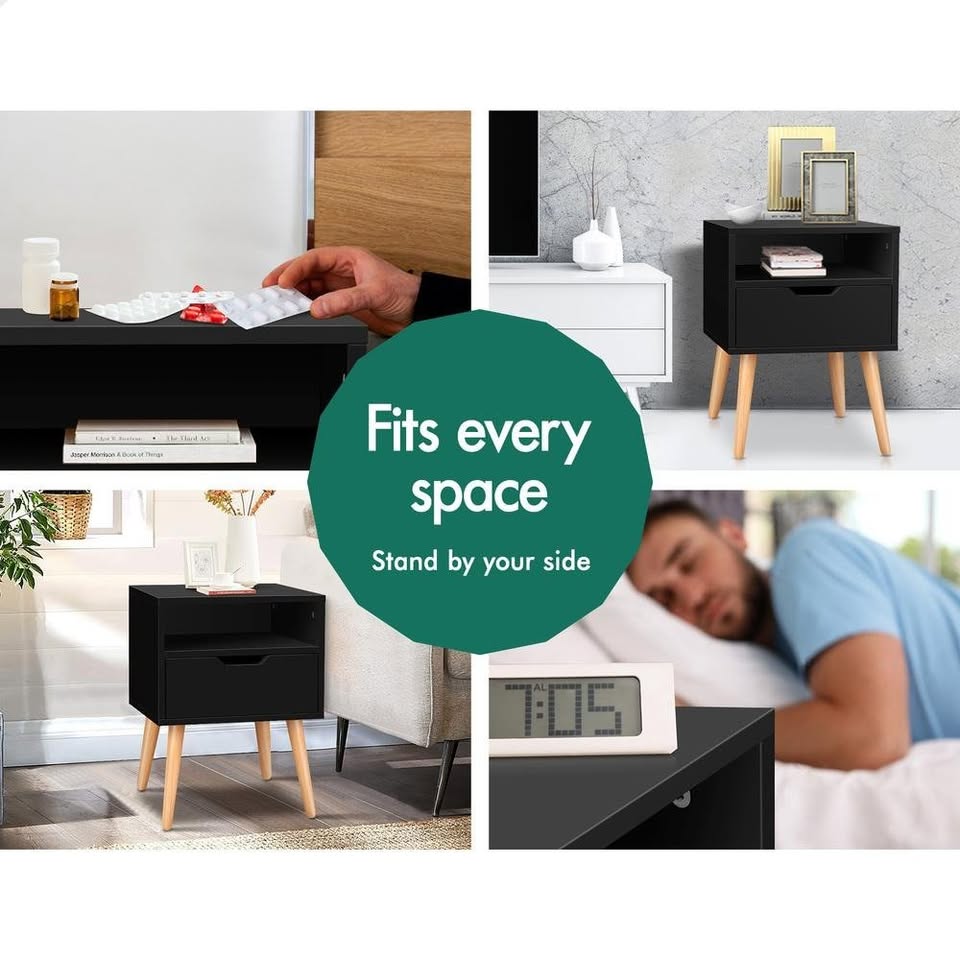 A-BST-4LG-TT-BK ALFORDSON Bedside Table Nightstand Scandinavian Black