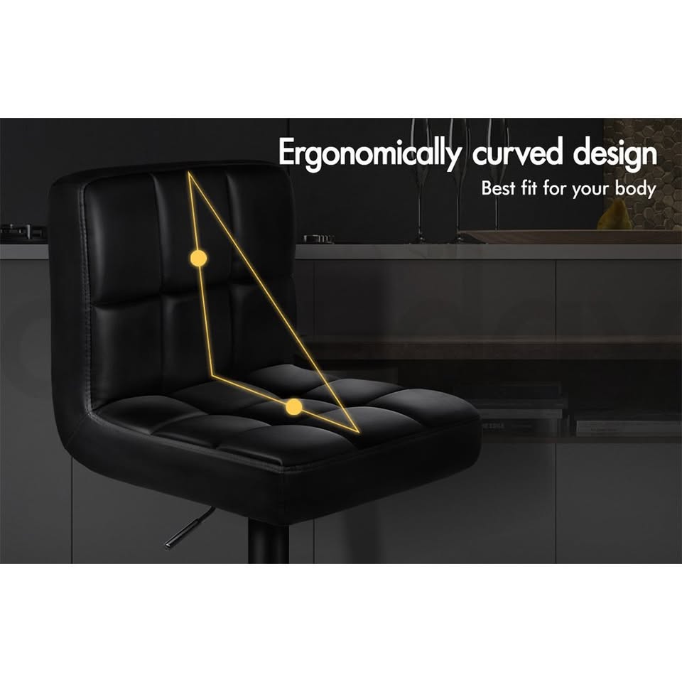 A-BAR-01H-ALLBKX2 ALFORDSON 2x Bar Stools Ralph Kitchen Swivel Chair Leather Gas Lift BLACK