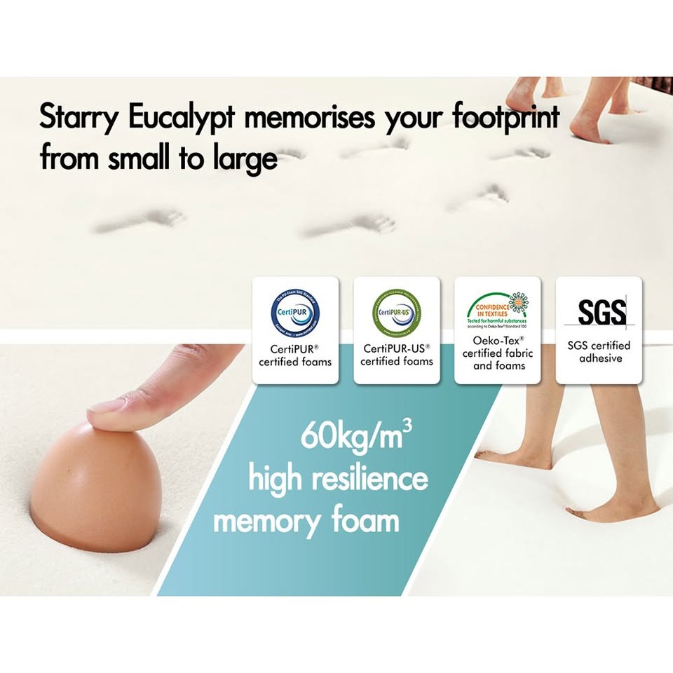A-MFT-HL-8BAS-Q STARRY EUCALYPT 8cm Queen Memory Foam Topper Ventilated Mattress Bamboo Cover