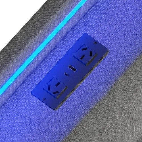 BF-E-DARY-KS-LN-GY-AB KING SINGLE Marcel Upholstered Gas Lift Storage Bed with LED & Charging Station