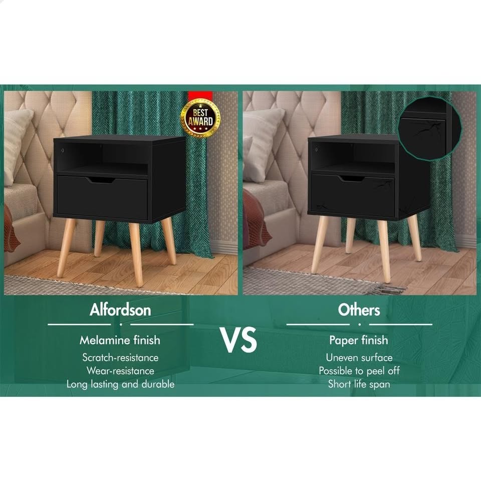 A-BST-4LG-TT-BK ALFORDSON Bedside Table Nightstand Scandinavian Black