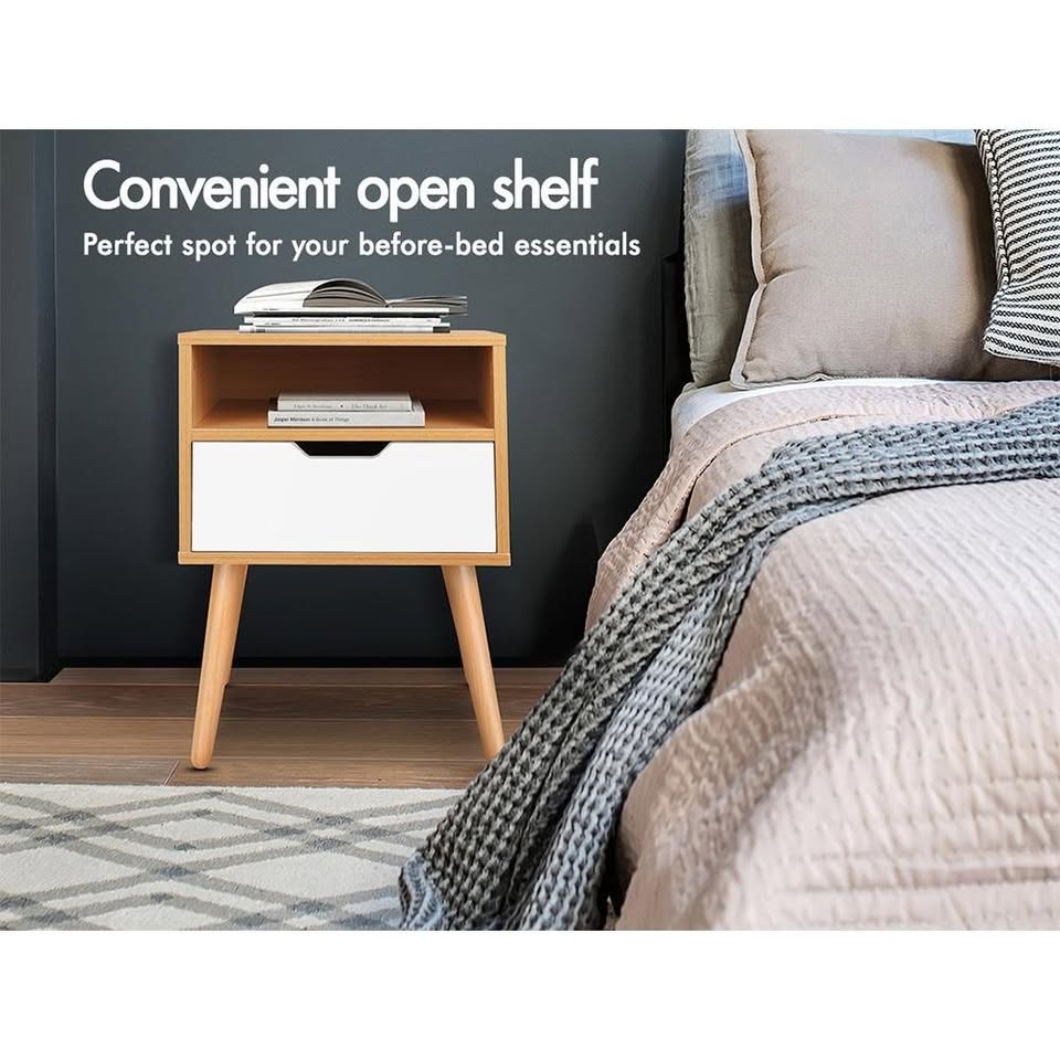 A-BST-4LG-TT-WDWH ALFORDSON Bedside Table Nightstand Scandinavian Wood White