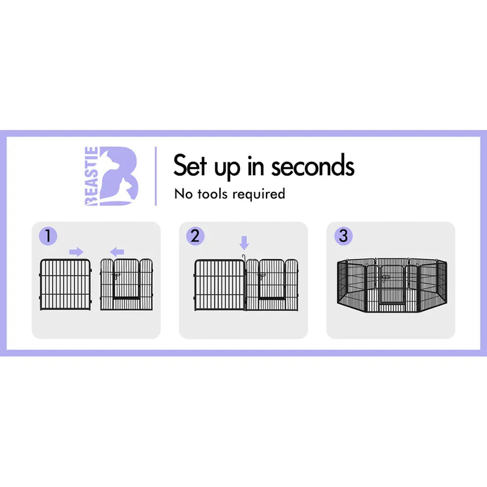 A-PET-PP-TH-24 BEASTIE Pet Playpen 24 inch Large 8 Panel Fence Enclosure Dog Metal Exercise Pen