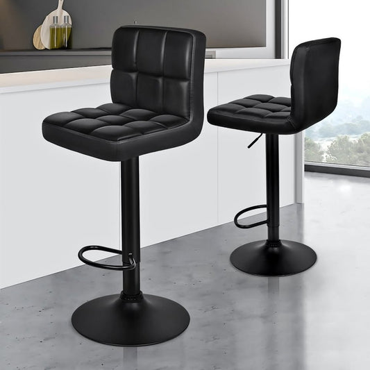 A-BAR-01H-ALLBKX2 ALFORDSON 2x Bar Stools Ralph Kitchen Swivel Chair Leather Gas Lift BLACK