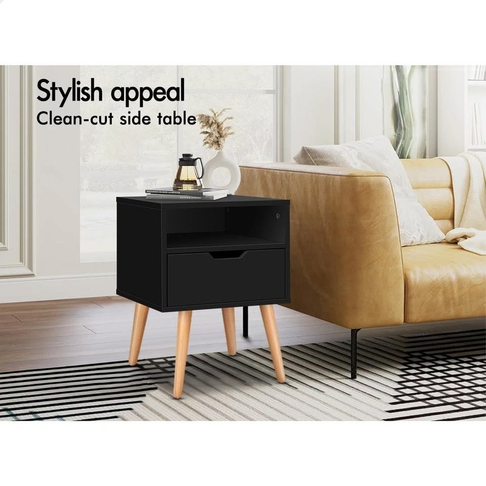 A-BST-4LG-TT-BK ALFORDSON Bedside Table Nightstand Scandinavian Black