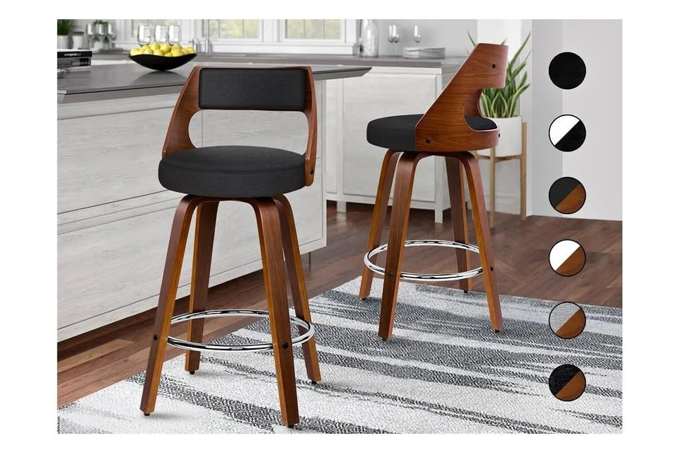 A-BAR-BENT-50-FA-BKX2 ALFORDSON 2x Bar Stools Swivel Wooden Chairs Fabric Black