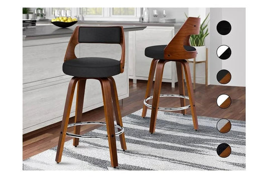 A-BAR-BENT-50-FA-BKX2 ALFORDSON 2x Bar Stools Swivel Wooden Chairs Fabric Black