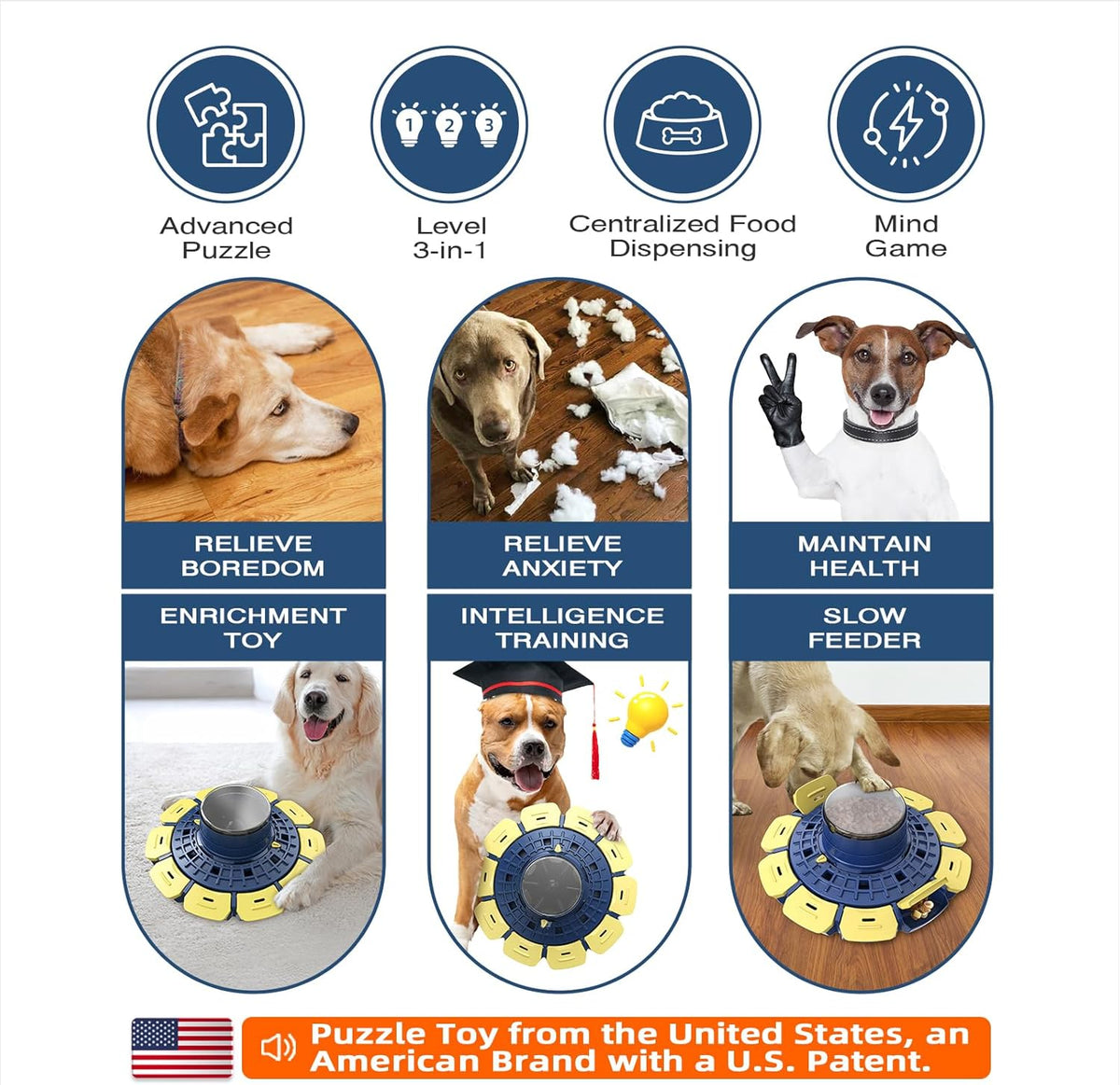 KADTCXZMG KADTC XL 3-Level Dog Puzzle Toy, Beginner to Expert Mental Stimulation Toy - 3-level progressive puzzle with adjustable channels turns feeding into a multi-step challenge that extends engagement time
