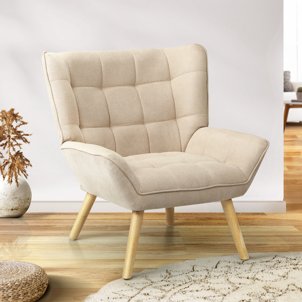 ACH-A3-BG Oikiture Armchair Fabric Upholstered Tub Chair Beige
