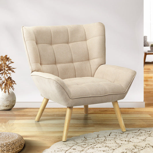 ACH-A3-BG Oikiture Armchair Fabric Upholstered Tub Chair Beige