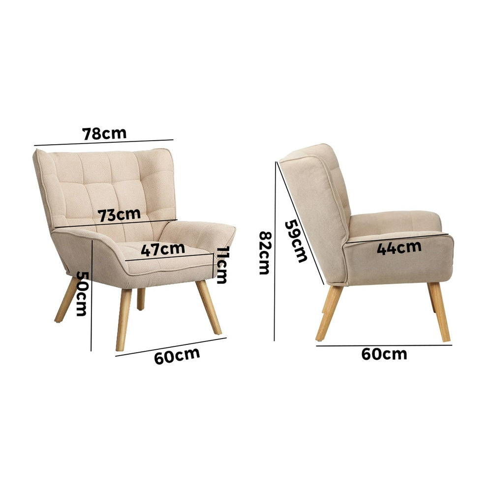 ACH-A3-BG Oikiture Armchair Fabric Upholstered Tub Chair Beige