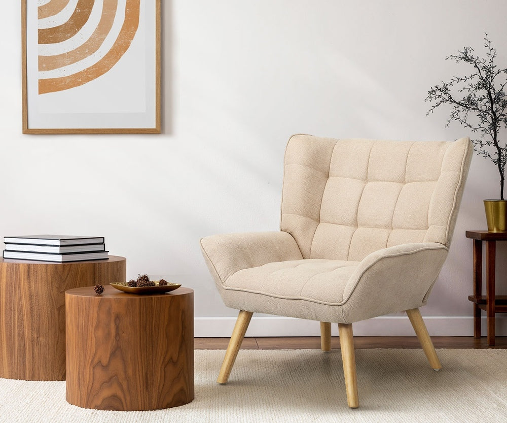 ACH-A3-BG Oikiture Armchair Fabric Upholstered Tub Chair Beige