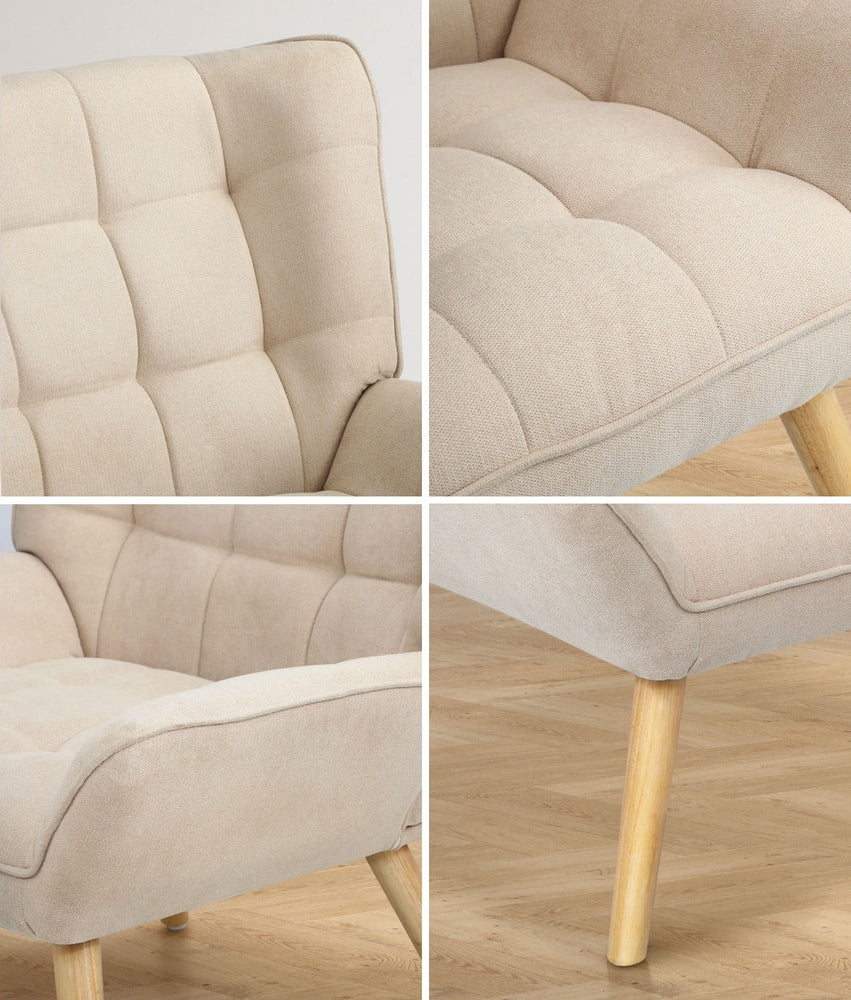 ACH-A3-BG Oikiture Armchair Fabric Upholstered Tub Chair Beige
