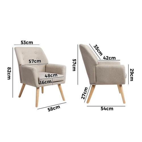 ACH-A6-BG Oikiture Armchair Linen Fabric Beige