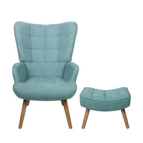 ACH-ST-A2-BL Oikiture Armchair with Footstool Fabric Blue