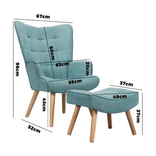 ACH-ST-A2-BL Oikiture Armchair with Footstool Fabric Blue