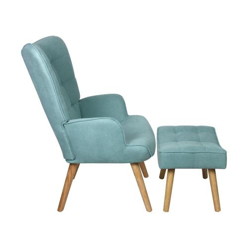 ACH-ST-A2-BL Oikiture Armchair with Footstool Fabric Blue