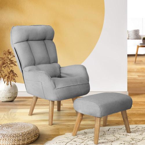 ACH-ST-TRON-GY Oikiture Armchair wit Stool 360° Swivel Seat Grey