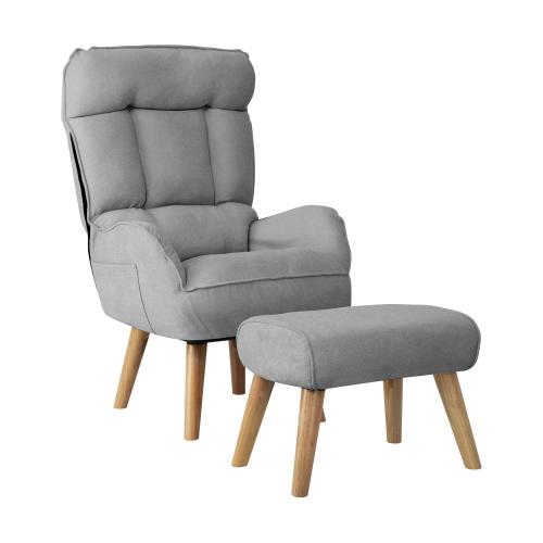 ACH-ST-TRON-GY Oikiture Armchair wit Stool 360° Swivel Seat Grey