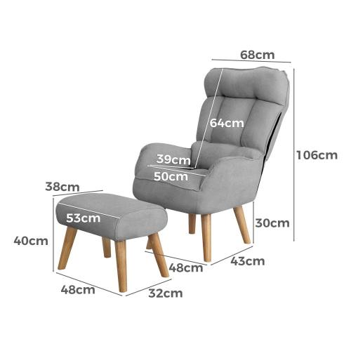 ACH-ST-TRON-GY Oikiture Armchair wit Stool 360° Swivel Seat Grey