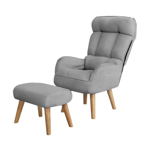 ACH-ST-TRON-GY Oikiture Armchair wit Stool 360° Swivel Seat Grey