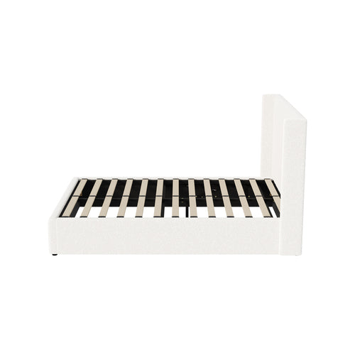 BF-B-BILY-D-SP-WH-ABC Oikiture Bed Frame Double Size Gas Lift Base Boucle Fabric White
