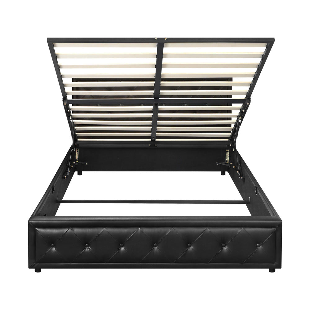 BF-B-ENZO-Q-BK-ABC Oikiture Queen Bed Frame with Storage Space Gas Lift Black