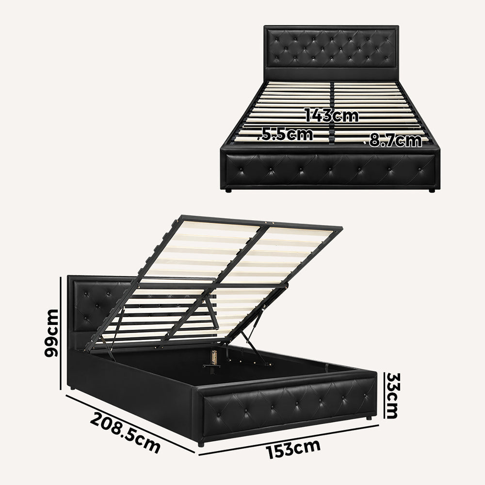 BF-B-ENZO-Q-BK-ABC Oikiture Queen Bed Frame with Storage Space Gas Lift Black