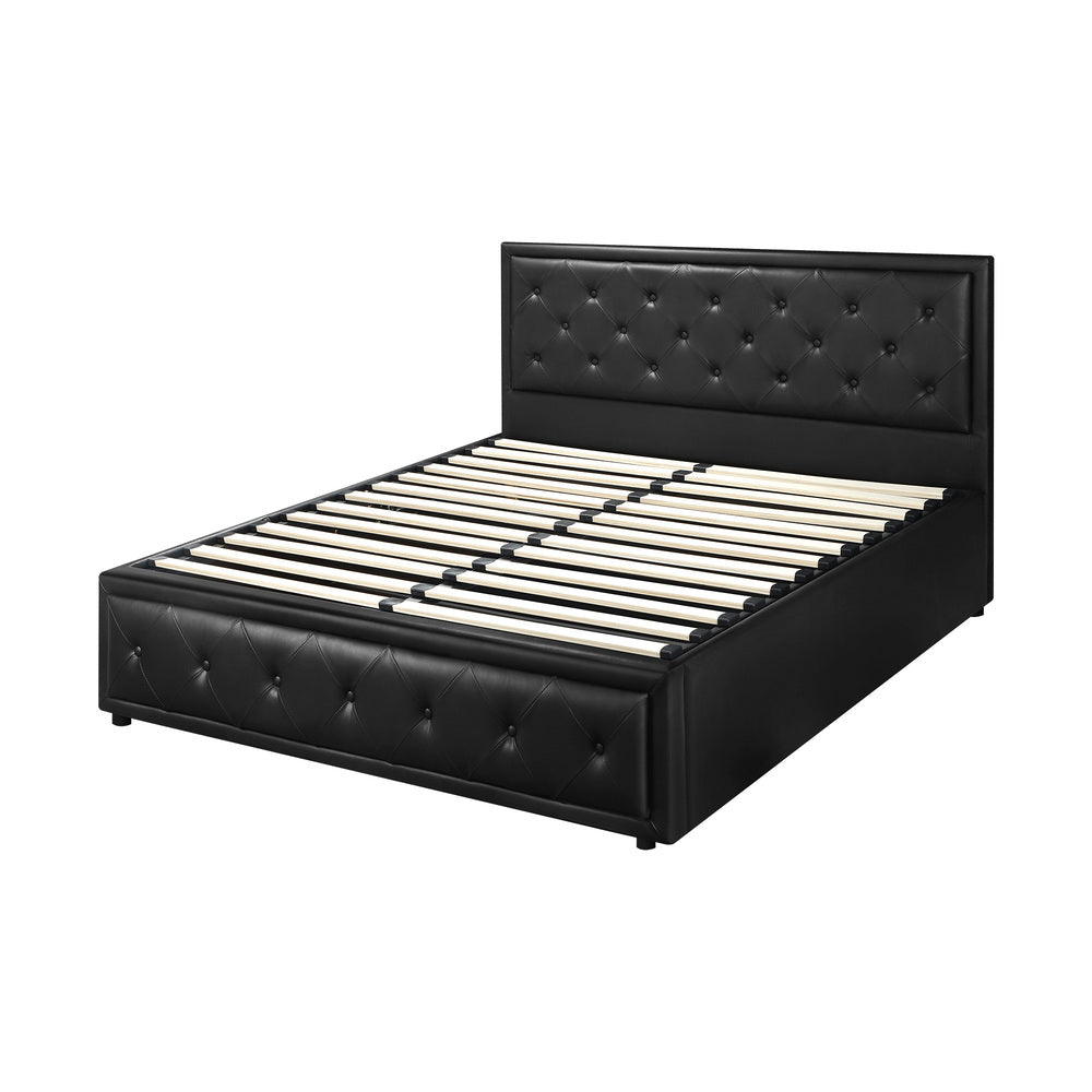BF-B-ENZO-Q-BK-ABC Oikiture Queen Bed Frame with Storage Space Gas Lift Black