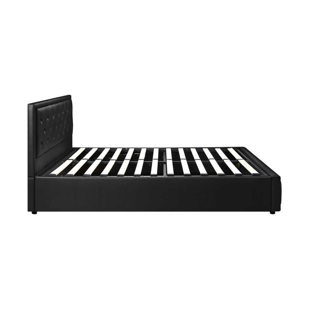 BF-B-ENZO-Q-BK-ABC Oikiture Queen Bed Frame with Storage Space Gas Lift Black