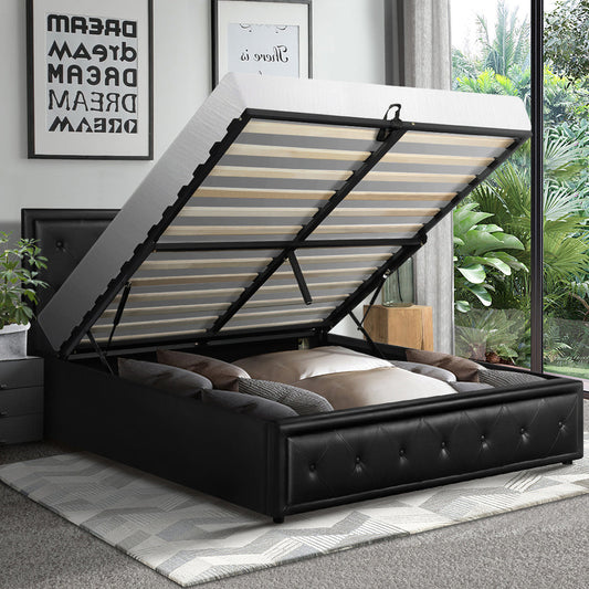 BF-B-ENZO-Q-BK-ABC Oikiture Queen Bed Frame with Storage Space Gas Lift Black