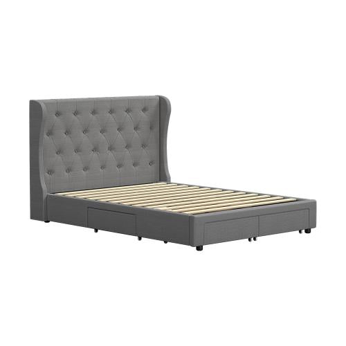 BF-B-HEMI-D-GY-ABCD Oikiture Bed Frame Double Size Base With Storage Drawers