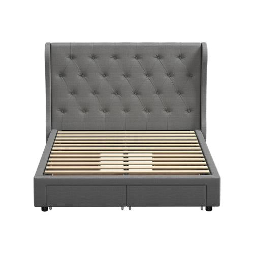 BF-B-HEMI-D-GY-ABCD Oikiture Bed Frame Double Size Base With Storage Drawers