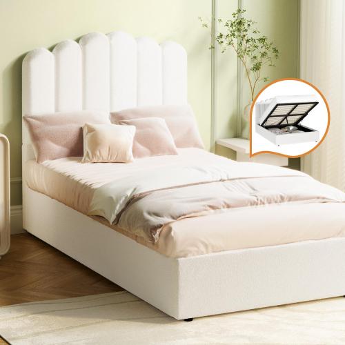 BF-B-KLON-KS-WH-ABC Oikiture Bed Frame White Color King Single Size Gas Lift Bed Base With Storage