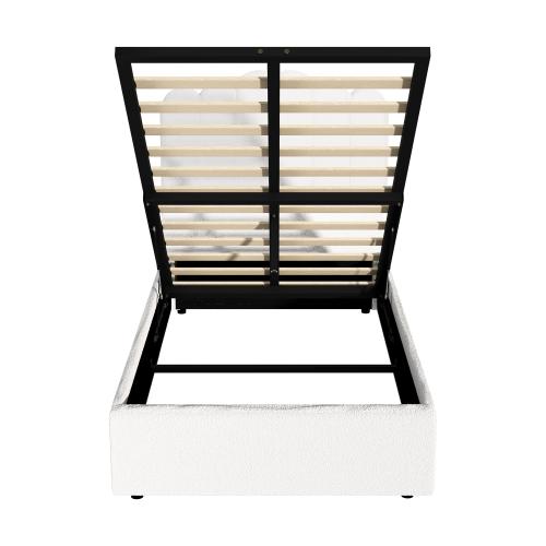 BF-B-KLON-KS-WH-ABC Oikiture Bed Frame White Color King Single Size Gas Lift Bed Base With Storage