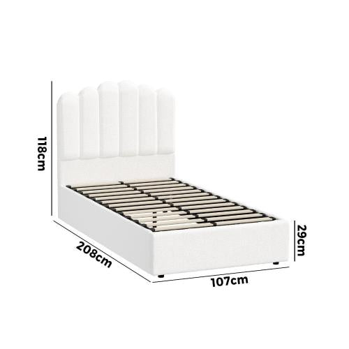BF-B-KLON-KS-WH-ABC Oikiture Bed Frame White Color King Single Size Gas Lift Bed Base With Storage